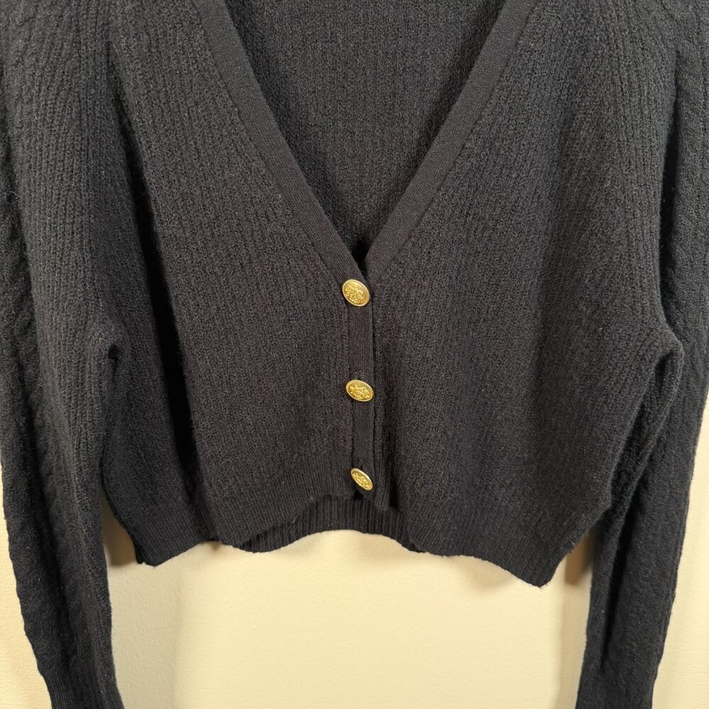J.Crew Supersoft Cropped Cardigan Sweater Size Small Black Cable Knit Preppy - Picture 5 of 10